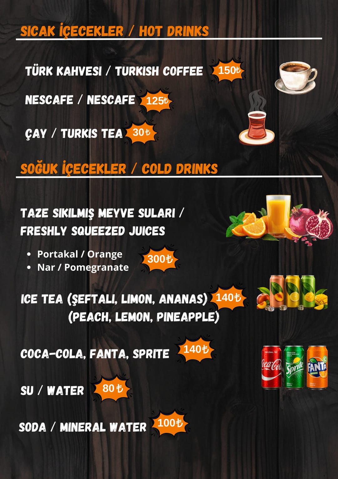 Street Munch İçecekler menüsü — fiyatlarıyla